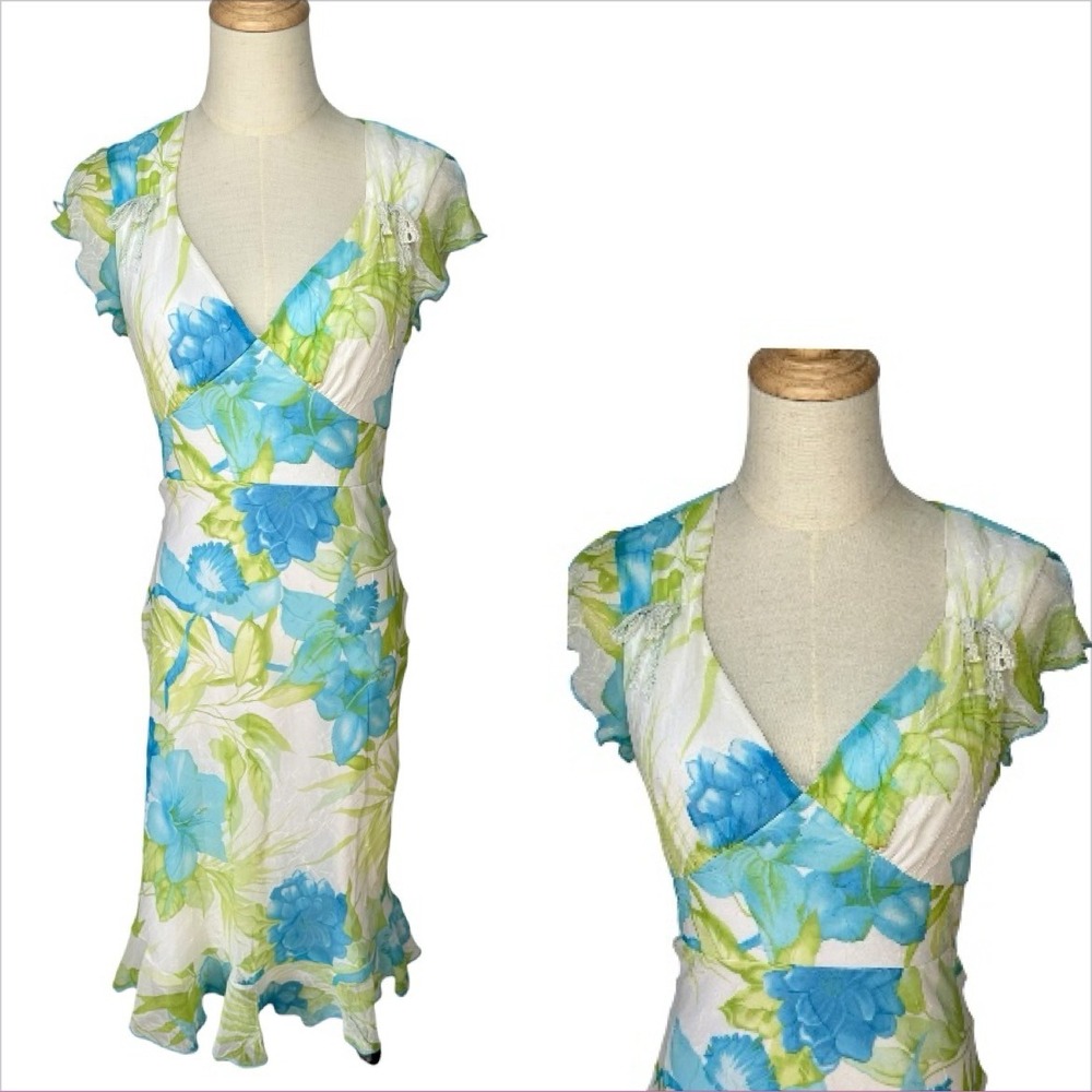 90s Y2K Byers Too! Babydoll Fairy Floral Midi Dress XS/S Romantic‎ Sheer Cottage